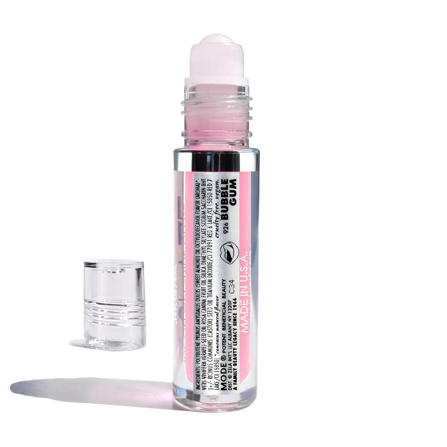 MODE Lip Glaze Flavored Lip Gloss BUBBLE GUM Yummy Flavor Roll On Sweet Wet Deliciously Nourishing Shine, Hydrating Moisturizing Natural Skin Care Fruit Oils, Made in NY USA