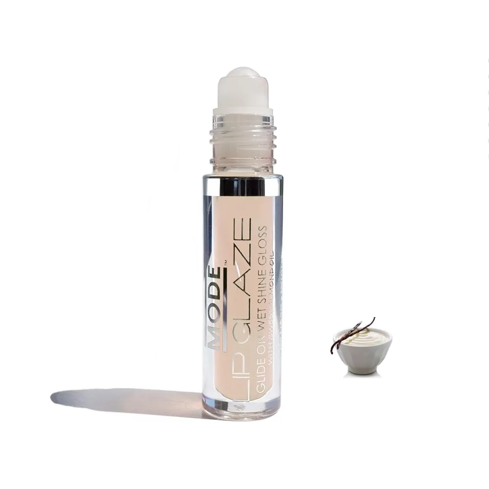 MODE Lip Glaze Flavored Lip Gloss VANILLA CREAM PUDDING Delicious Yummy Flavor, Roll On Sweet Wet Nourishing Shine, Moisturizing Natural Skincare Fruit Oils, Made in NY USA