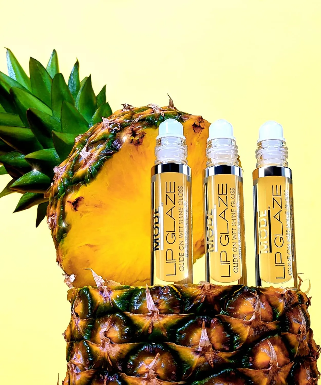 MODE Lip Glaze Flavored Lip Gloss Yummy ALOHA PINEAPPLE Flavor Roll On Sweet Wet Delicious Nourishing Shine, Hydrating Moisturizing Natural Skincare Fruit Oils, Made in NY USA