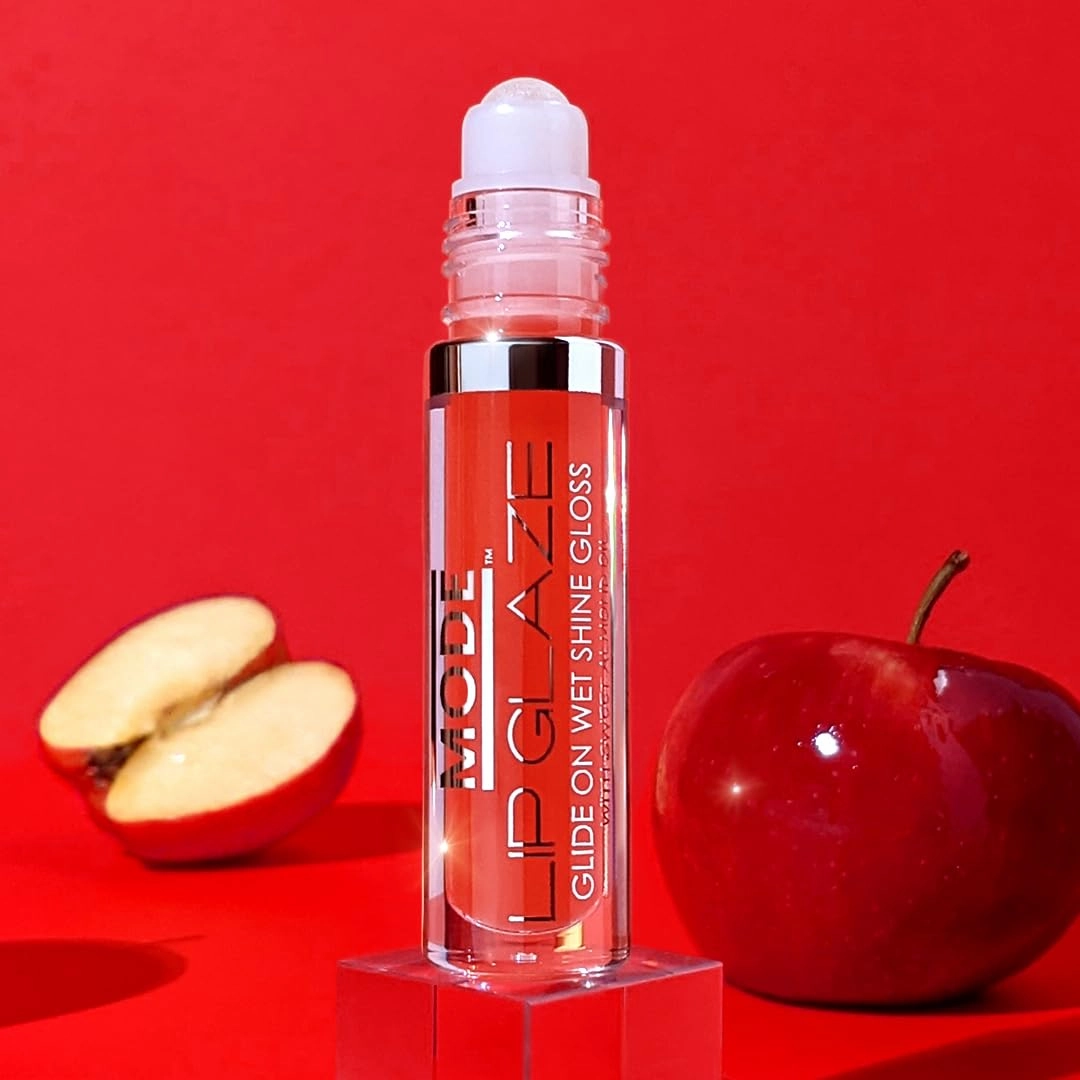 MODE Lip Glaze Flavored Lip Gloss CRISP RED APPLE Flavor Roll On Sweet Wet Delicious Nourishing Shine, Hydrating Moisturizing Natural Skincare Fruit Oils, Made in NY USA