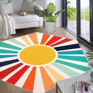 Modern Washable Rug 4.6x4 Ft Hexagon Non-Slip Nursery Rug for Girls Boys Soft No-Shedding Baby Play Rug Low Pile Kids Room Carpet Colorful Sunshine Rugs for Dorm Room Reading Corner, Red Tone