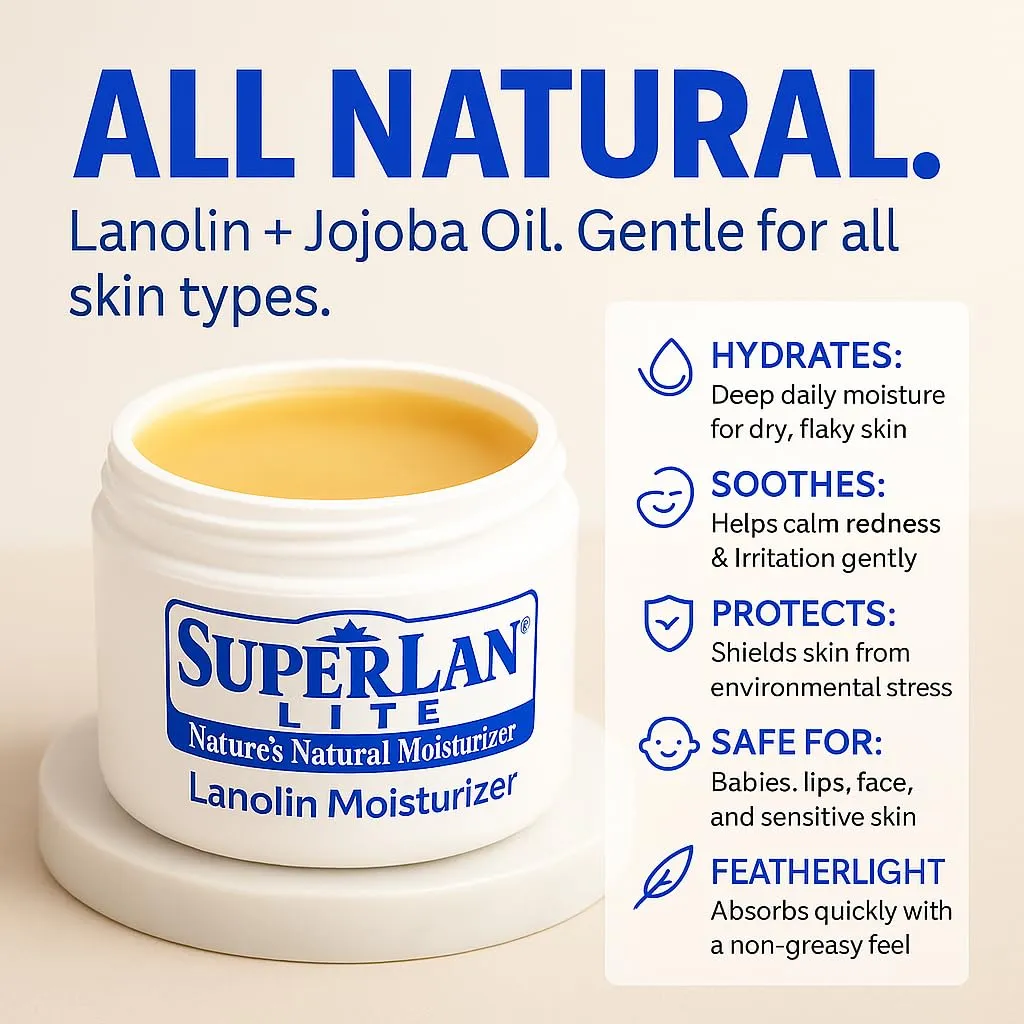 Moisturizer Lanolin Cream 4 oz with Jojoba Oil for Hot, Dry & Cold Weather - Lightweight Creamy Formula with Medical-Grade Lanolin & Jojoba Oil - Moisturizer for Hands, Feet, Body, and More