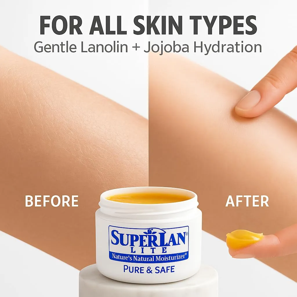 Moisturizer Lanolin Cream 4 oz with Jojoba Oil for Hot, Dry & Cold Weather - Lightweight Creamy Formula with Medical-Grade Lanolin & Jojoba Oil - Moisturizer for Hands, Feet, Body, and More