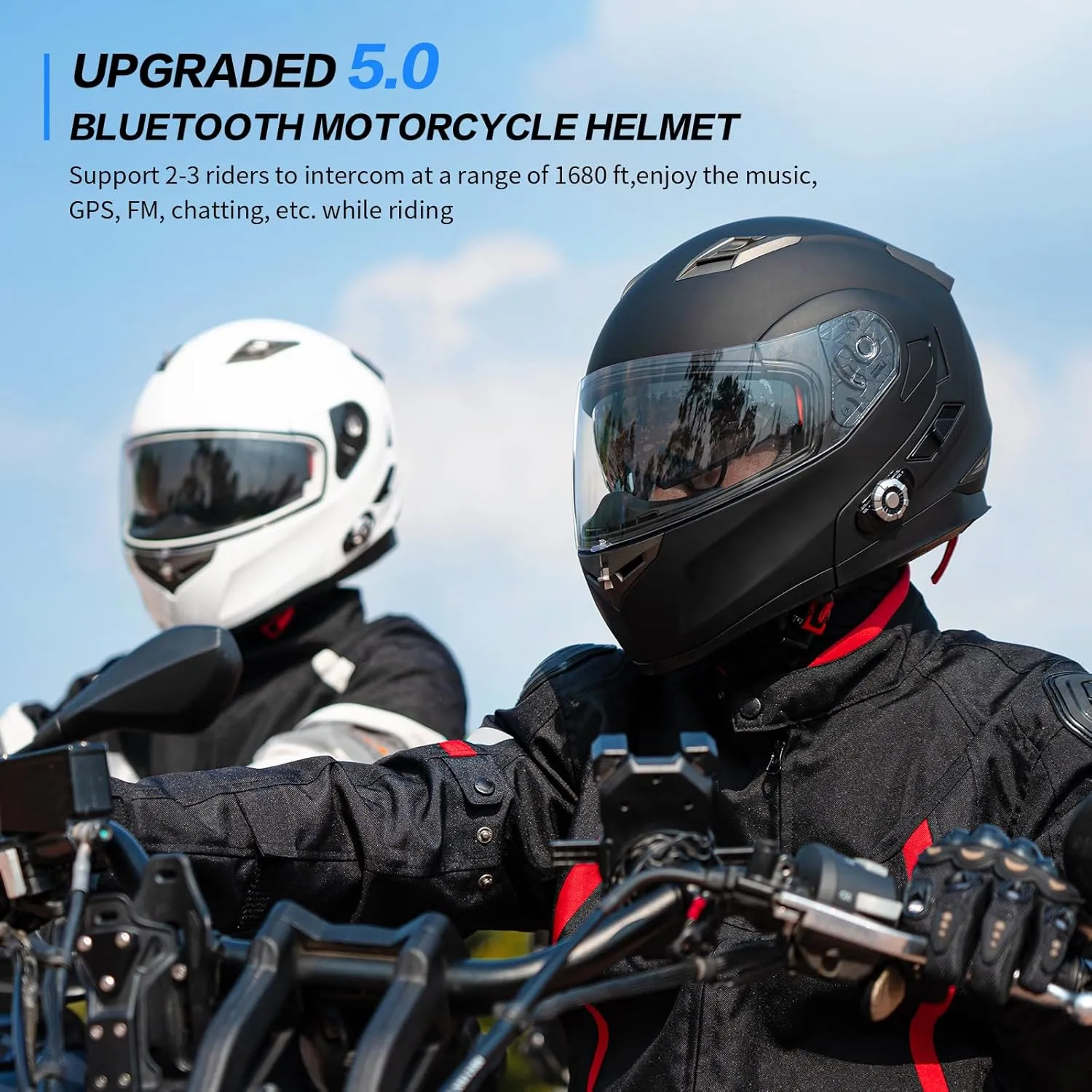 Motorcycle Helmet Bluetooth 5.0 Integrated New EPS FreedConn BM2-S Modular Flip Up Dual Visor Motorbike Helmet DOT FMVSS-218 Approved MP3 FM for Adults Men Women, Select 1 Size Larger