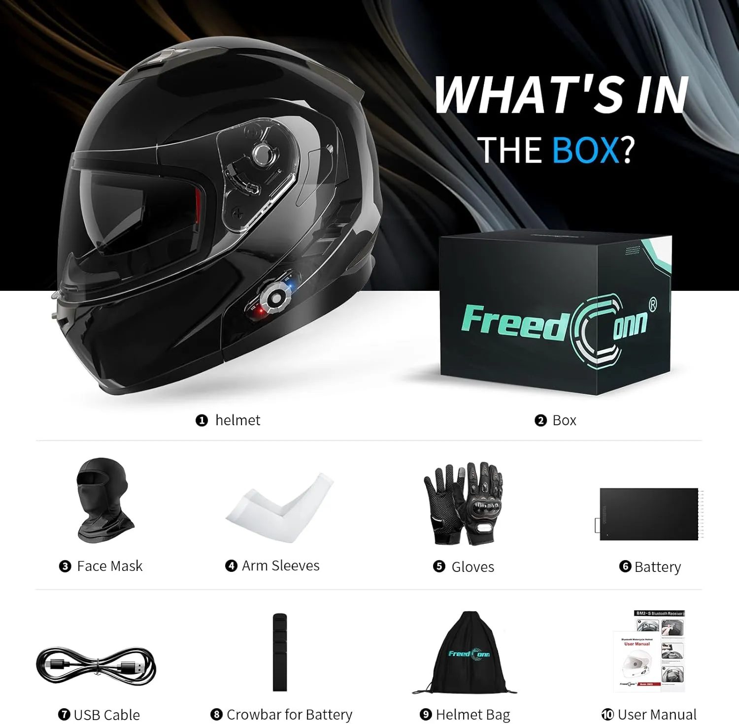 Motorcycle Helmet Bluetooth 5.0 Integrated New EPS FreedConn BM2-S Modular Flip Up Dual Visor Motorbike Helmet DOT FMVSS-218 Approved MP3 FM for Adults Men Women, Select 1 Size Larger