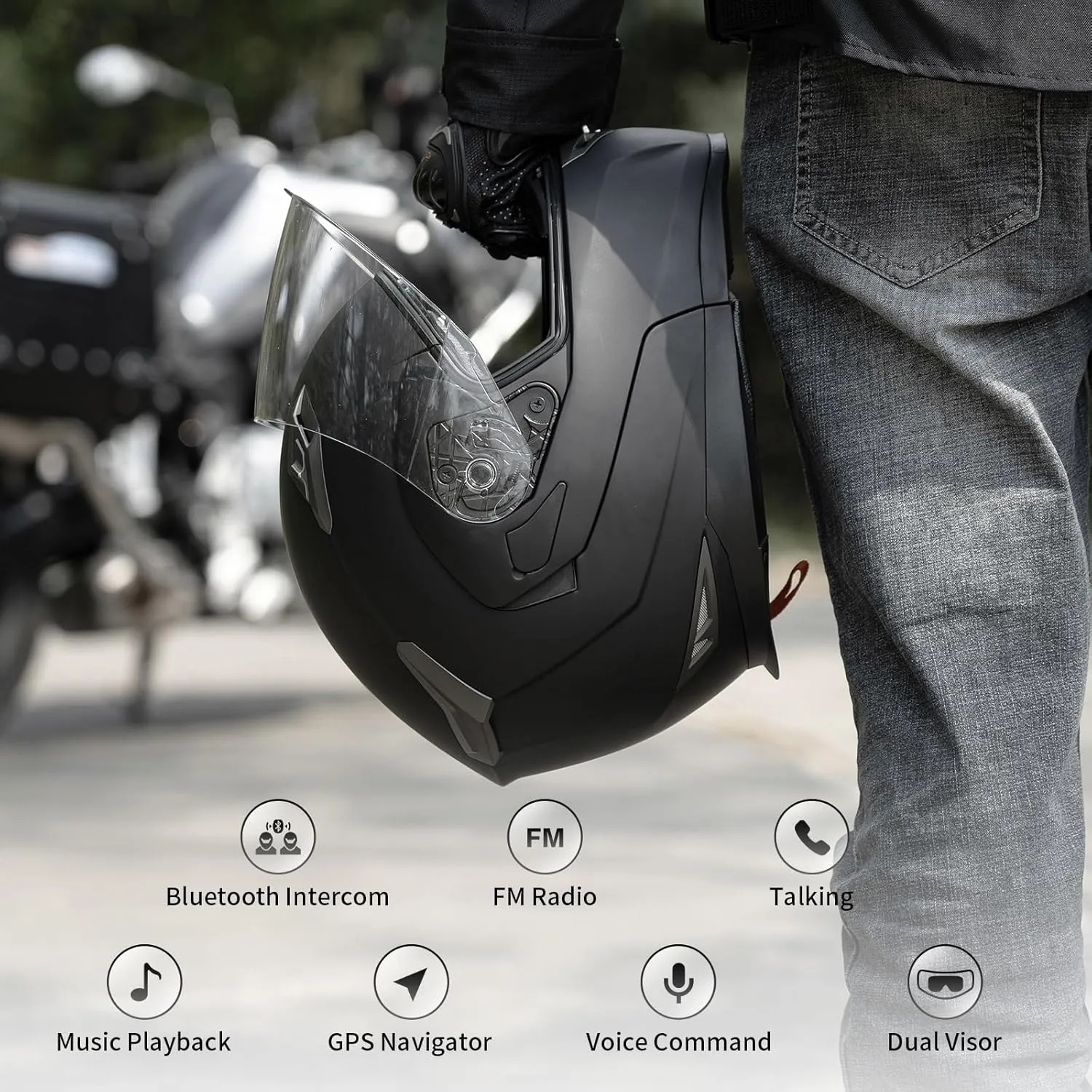 Motorcycle Helmet Bluetooth 5.0 Integrated New EPS FreedConn BM2-S Modular Flip Up Dual Visor Motorbike Helmet DOT FMVSS-218 Approved MP3 FM for Adults Men Women, Select 1 Size Larger