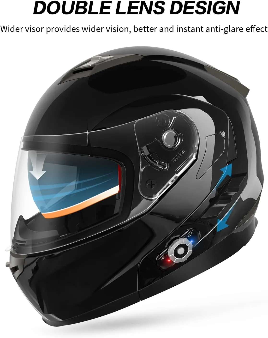 Motorcycle Helmet Bluetooth 5.0 Integrated New EPS FreedConn BM2-S Modular Flip Up Dual Visor Motorbike Helmet DOT FMVSS-218 Approved MP3 FM for Adults Men Women, Select 1 Size Larger