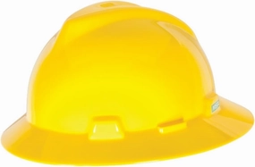 MSA V-Gard Full-Brim Hard Hat with Suspension - Polyethylene Shell, Superior Impact Protection and Self Adjusting Crown Straps - Standard Size Hard Hat