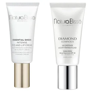 Natura Bissé Essential Shock Intense Eye and Lip Cream & Diamond Luminous Tinted SPF 40 Sunscreen Bundle, Targeted Anti-Aging Care & Sun Protection for Youthful, Radiant Skin, 0.5 oz/1 oz