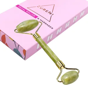 Natural Jade Double Sided Face Roller Copper Facial Massager Massage Stone Beauty Tool for Face Neck Toning, Firming & Serum Application, 1 Pc
