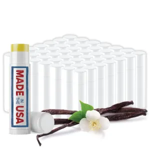 Natural Lip Balm Bulk, Customizable, 50 Pack, Vanilla | Add Your Own Labels For Party Favors, Gift Baskets, Business Branding, or Weddings. For Men, Women, and Children