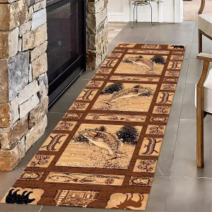Nature Fishing Runner Rug, 2x10ft, Canoe Vintage Brown Print Carpet for Bedroom, Soft Non-Slip Absorbent Kitchen Rug, Cozy Thin Non-Shedding Low Pile Rugs for Porch Laundryroom