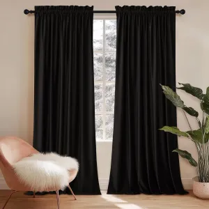 NICETOWN Halloween Black Velvet Blackout Curtains for Living Room, Solid Heavy Matt Rod Pocket Drapes/Window Treatments for Hall, Theater (2 Pieces, 96 inches Long)