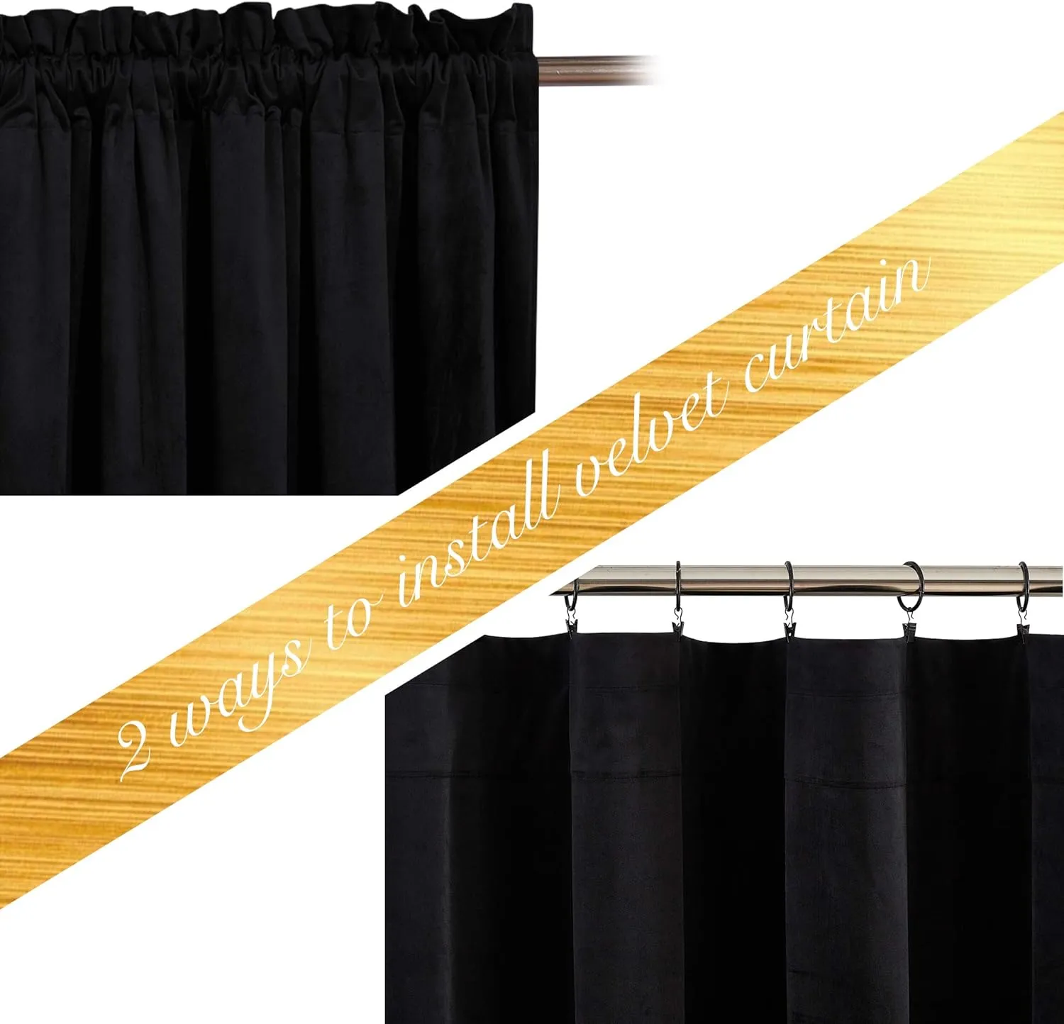 NICETOWN Halloween Black Velvet Blackout Curtains for Living Room, Solid Heavy Matt Rod Pocket Drapes/Window Treatments for Hall, Theater (2 Pieces, 96 inches Long)