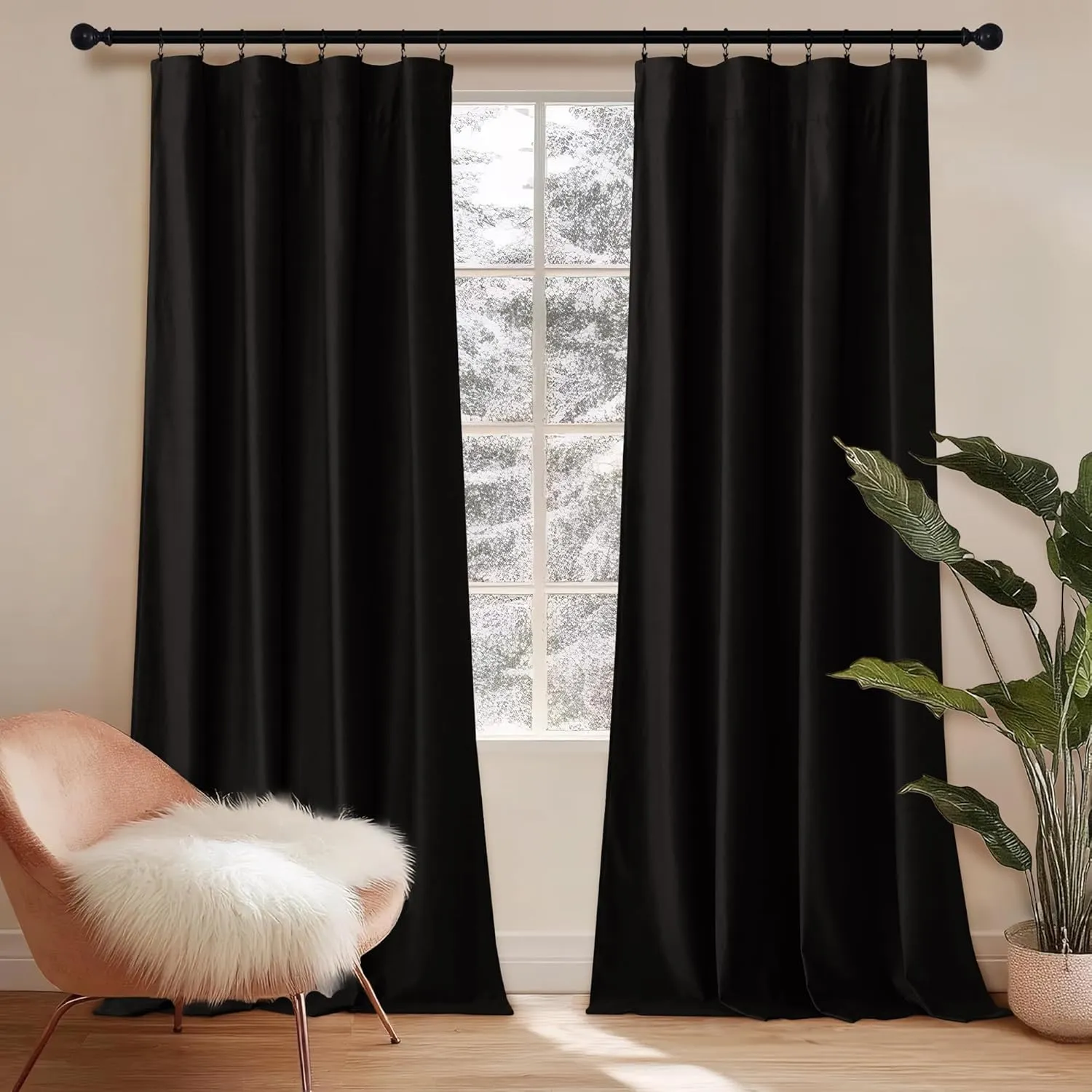 NICETOWN Halloween Black Velvet Blackout Curtains for Living Room, Solid Heavy Matt Rod Pocket Drapes/Window Treatments for Hall, Theater (2 Pieces, 96 inches Long)