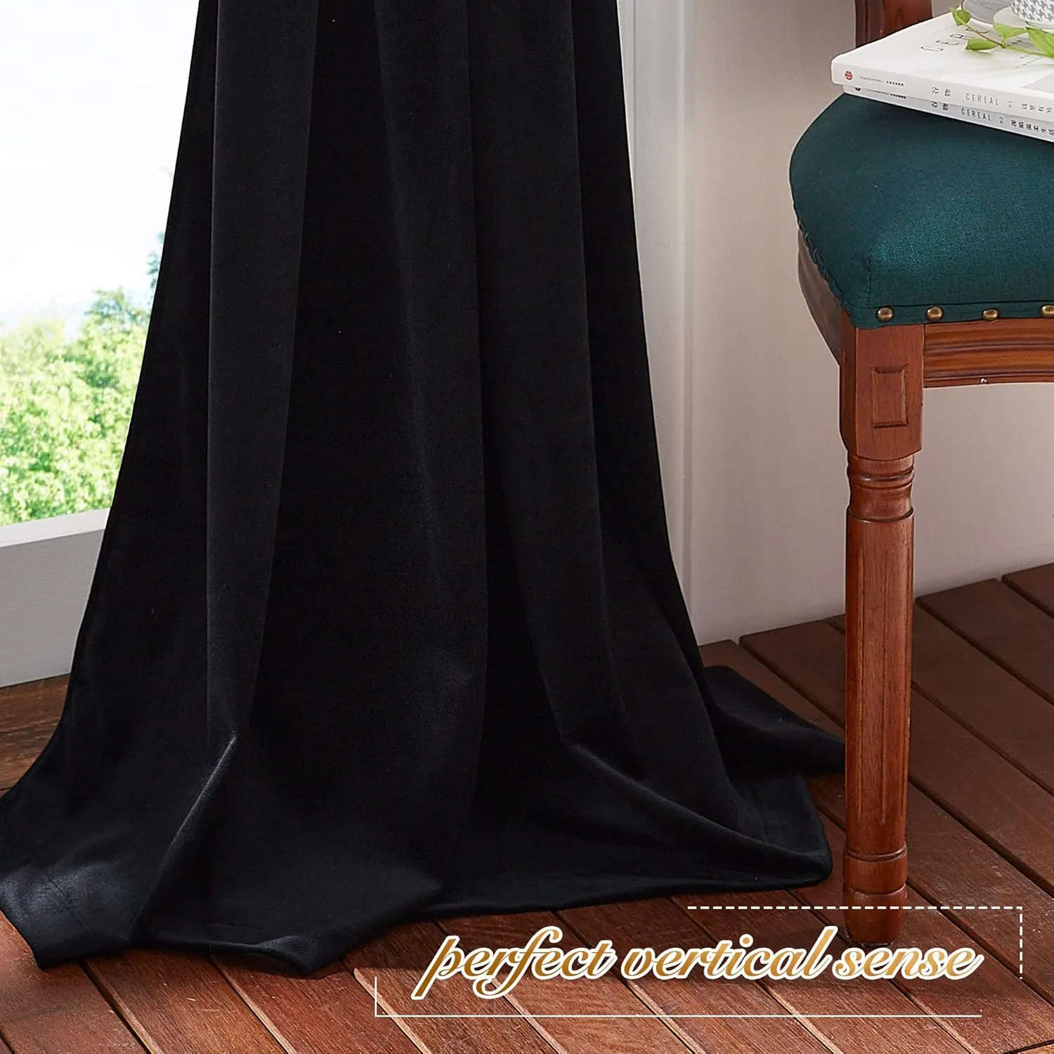 NICETOWN Halloween Black Velvet Blackout Curtains for Living Room, Solid Heavy Matt Rod Pocket Drapes/Window Treatments for Hall, Theater (2 Pieces, 96 inches Long)