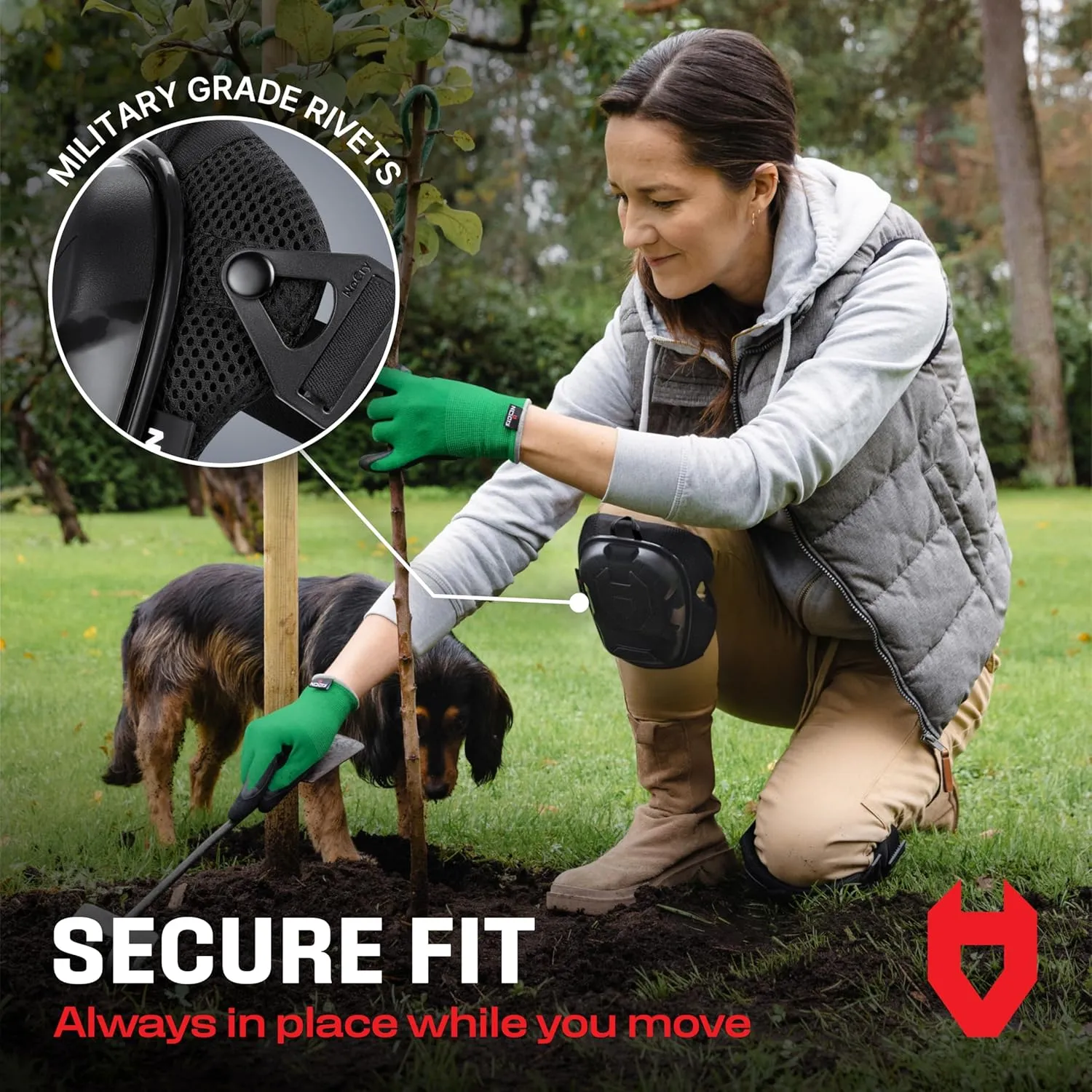 NoCry Professional Knee Pads for Women and Men with Heavy-Duty Anti-Slip Cap — Soft Gel and Foam Padding and Unique Ankle Support — Adjustable Straps and Military-grade Rivets — Perfect for Gardening