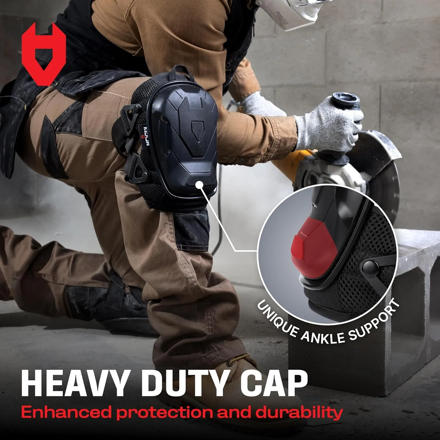 NoCry Professional Knee Pads for Women and Men with Heavy-Duty Anti-Slip Cap — Soft Gel and Foam Padding and Unique Ankle Support — Adjustable Straps and Military-grade Rivets — Perfect for Gardening