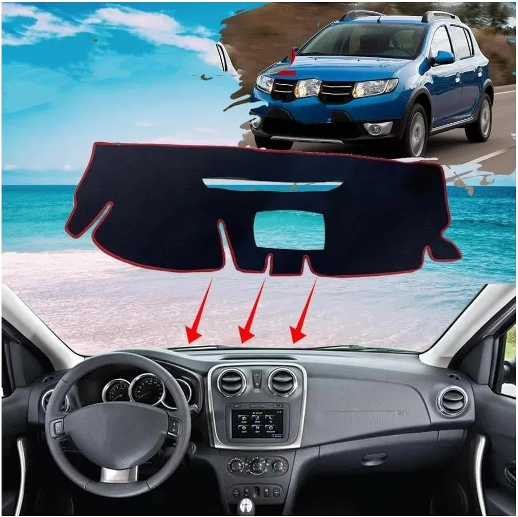 Non Slip Car Dashboard Mat For Dacia For Sandero For Stepway 2 II MK2 2013 2014-2020 Dashboard Anti-Slip Dast Mat Rug Cover Protect Carpet Pad Sunshade Protection Pad(Polyester All Black,Right Hand Dr