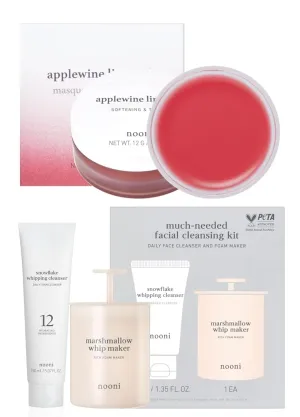 NOONI Applewine Lip Mask with Shea Butter and Apple Seed Oil, 0.42 oz.   2-in-1 Much Needed Facial Cleansing Kit - Whip Maker & Face Cleanser Bundle