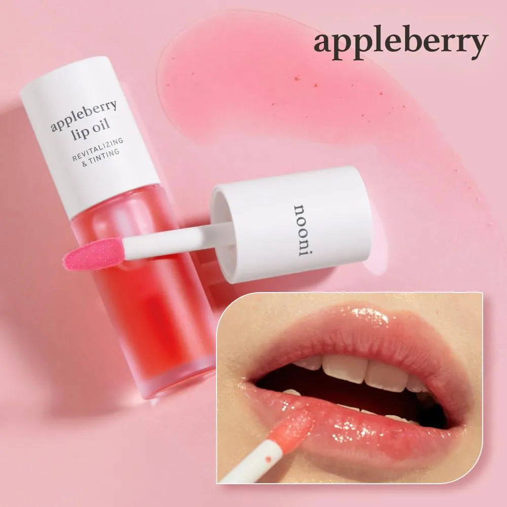 NOONI Korean Vegan Appleseed Lip Oil - Appleberry | Long-Lasting, Moisturizing, Plumping, Revitalizing for Dry Lips, Waterproof, No Peel Off, Hydrating, Nourishing, Mother's Day, 0.12 FL Oz