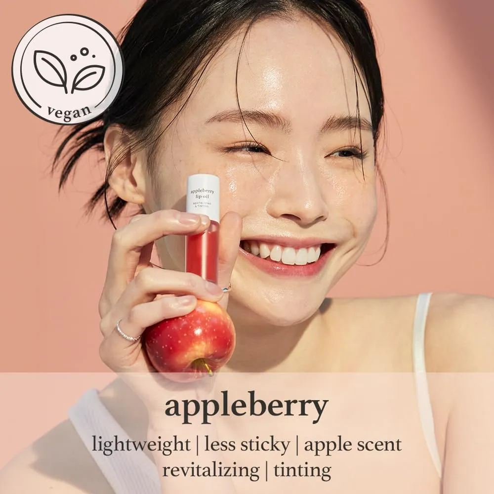 NOONI Korean Vegan Appleseed Lip Oil - Appleberry | Long-Lasting, Moisturizing, Plumping, Revitalizing for Dry Lips, Waterproof, No Peel Off, Hydrating, Nourishing, Mother's Day, 0.12 FL Oz