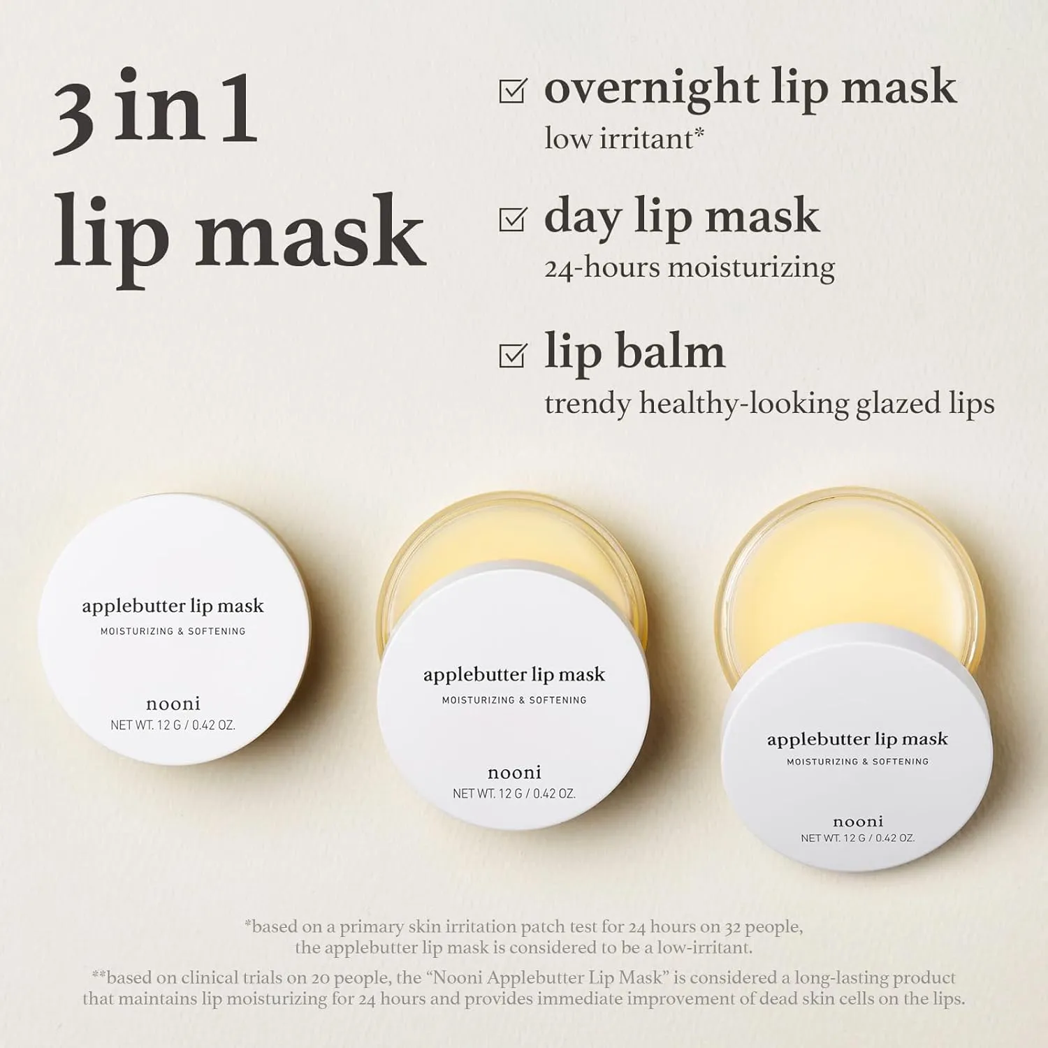 NOONI Vegan Butter Melting Balm - Applebutter Lip Sleeping Mask | Shea Butter, Vitamins, Nourishing Treatment for Dry Lips, Soothing, Overnight Moisturizer, Softening, Hydrating, 0.42 Oz