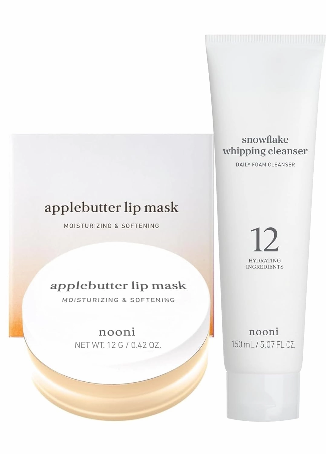 NOONI Korean Lip Butter Melting Balm (Applebutter)   Korean Facial Clenaser - Snowflake Whipping Cleanser 5.07 Fl Oz Bundle