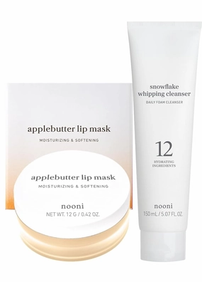NOONI Korean Lip Butter Melting Balm (Applebutter)   Korean Facial Clenaser - Snowflake Whipping Cleanser 5.07 Fl Oz Bundle