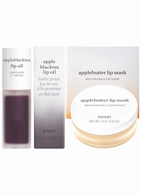 NOONI Korean Vegan Lip Oil - Appleblacktea, 0.12 Fl. Oz.   Korean Lip Butter Melting Balm (Applebutter) Lip Mask Bundle