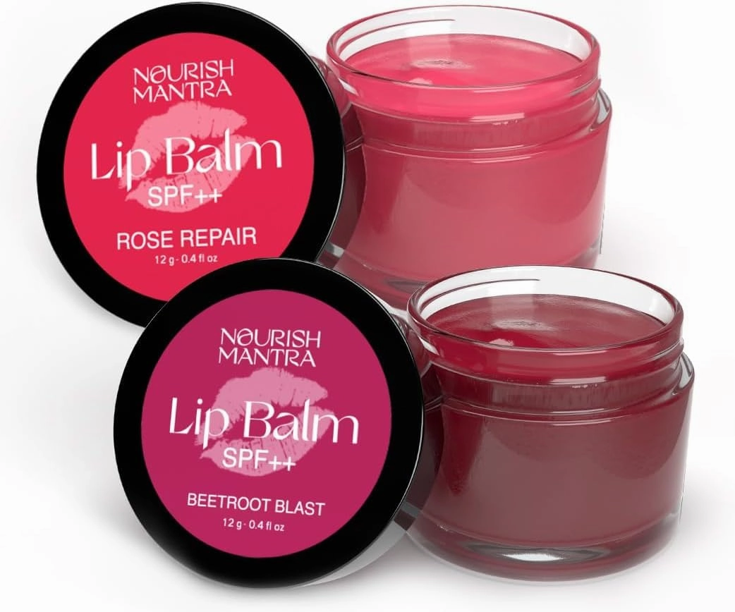 Nourish Mantra Beetroot & Rose Lip Balm with SPF | Made with Beetroot Extracts, Rose Extracts, Olive oil, Shea Butter, Vitamin E & Avocado Oil | For Dry, Chapped and Dark Lips | Best for Women and Men