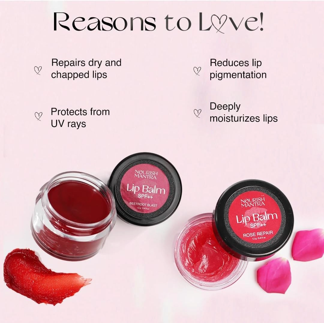 Nourish Mantra Beetroot & Rose Lip Balm with SPF | Made with Beetroot Extracts, Rose Extracts, Olive oil, Shea Butter, Vitamin E & Avocado Oil | For Dry, Chapped and Dark Lips | Best for Women and Men