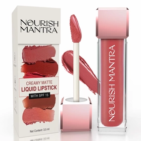 NOURISH MANTRA Masoom Pink Lipstick (3.5ml)/ Creamy Matte Liquid Lipstick with SPF/Water Proof/Smudge Proof/Transfer Proof/Long Lasting/Suits All Skin Tones