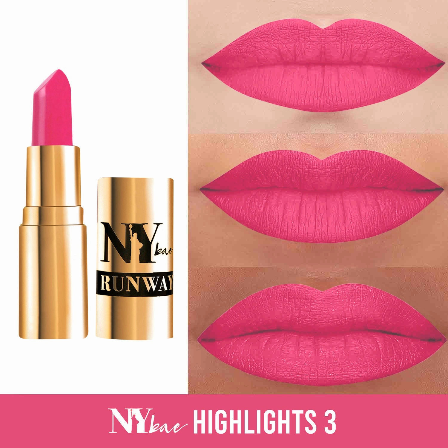 NY Bae Runway Matte Lipstick | Infused With Argan Oil | Pink | Moisturising | Long Lasting | Light weight- Highlights 3 (4.5 g)