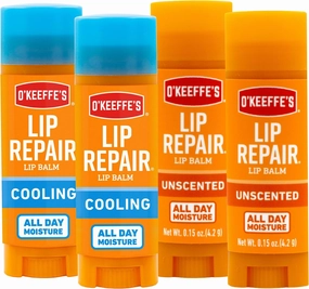 O'Keeffe's Lip Repair Lip Balm for Dry, Cracked Lips, Stick, (Pack of 4: 2 Cooling   2 Unscented)