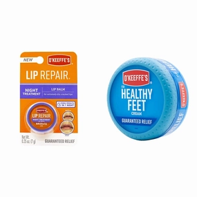 O'Keeffe's Lip Repair Night Treatment Lip Balm.25 Ounce Jar, (Pack of 1) & O'Keeffe's for Healthy Feet Foot Cream, 3.2 oz, Jar