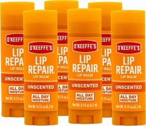 O'Keeffe's Lip Repair Unscented Lip Balm for Dry, Cracked Lips - Stick (6 Pack) - Moisturizer for Very Dry Lips