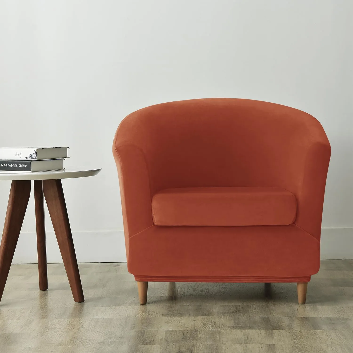 OBCREAT Club Chair Slipcovers, Stretch Armchair Covers Soft Velvet Tub Chair Cover 2 Pieces Sofa Covers Arm Chair Couch Cover Furniture Protector (Burnt Orange)