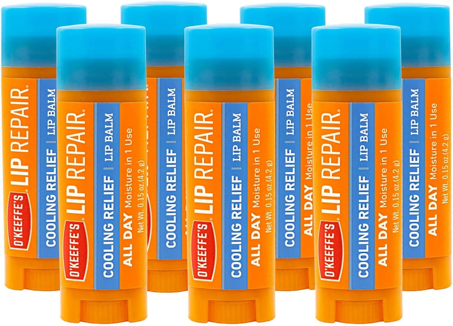 O'Keeffe's Cooling Relief Lip Repair Lip Balm for Dry, Cracked Lips, Stick, (Pack of 7)