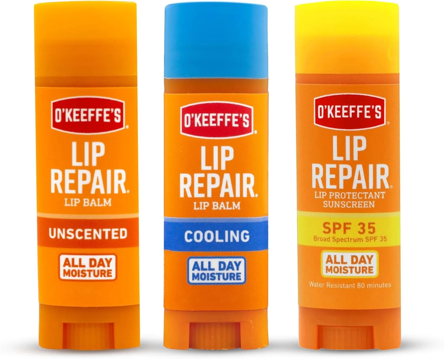 O'Keeffe's Lip Repair Lip Balm Set for Dry, Cracked Lips - Stick (Pack of 3: 1 Cooling   1 Unscented   1 SPF) - Moisturizer for for Extremely Cracked, Dry Lips