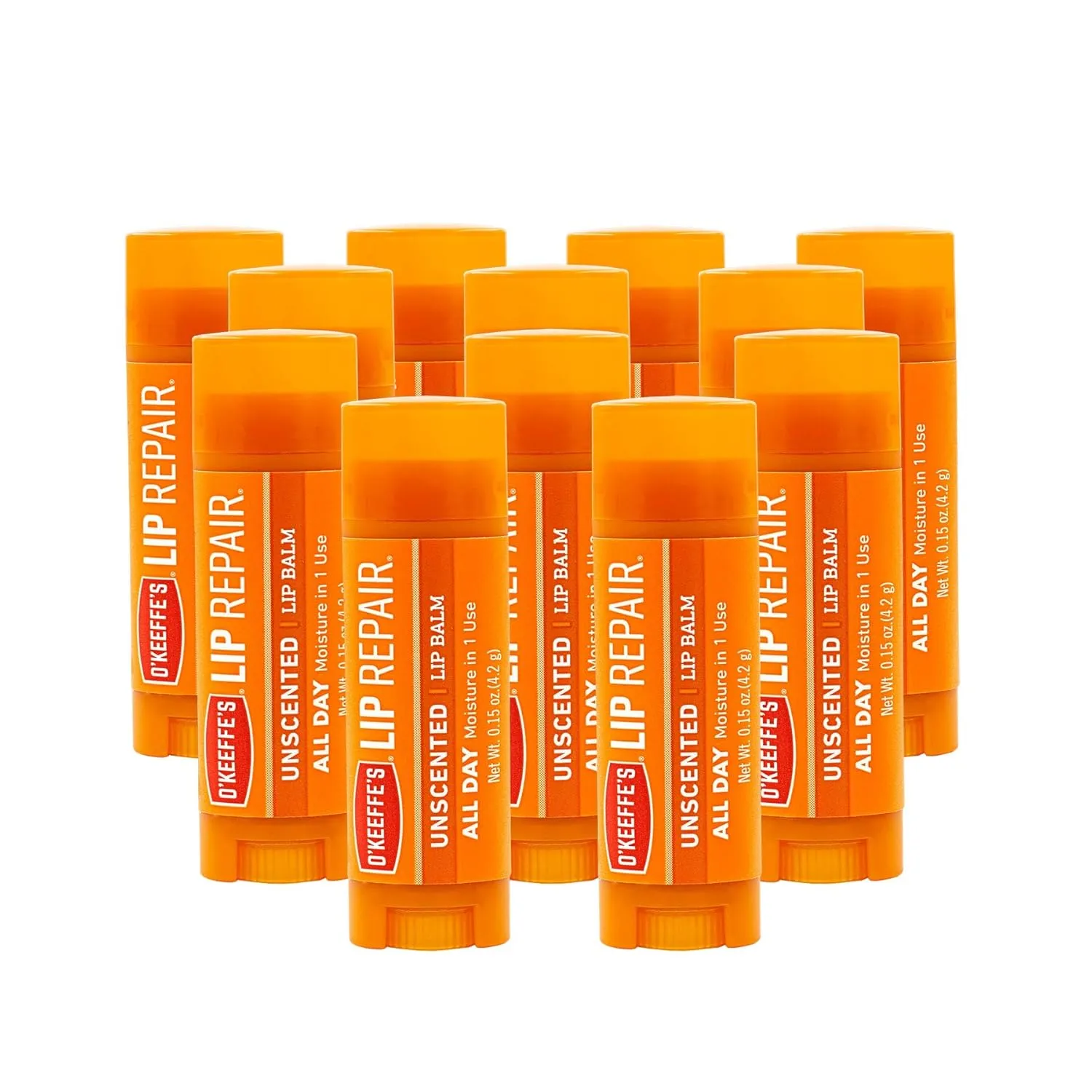 O'Keeffe's Unscented Lip Repair Lip Balm for Dry, Cracked Lips, Stick, (Pack of 12)