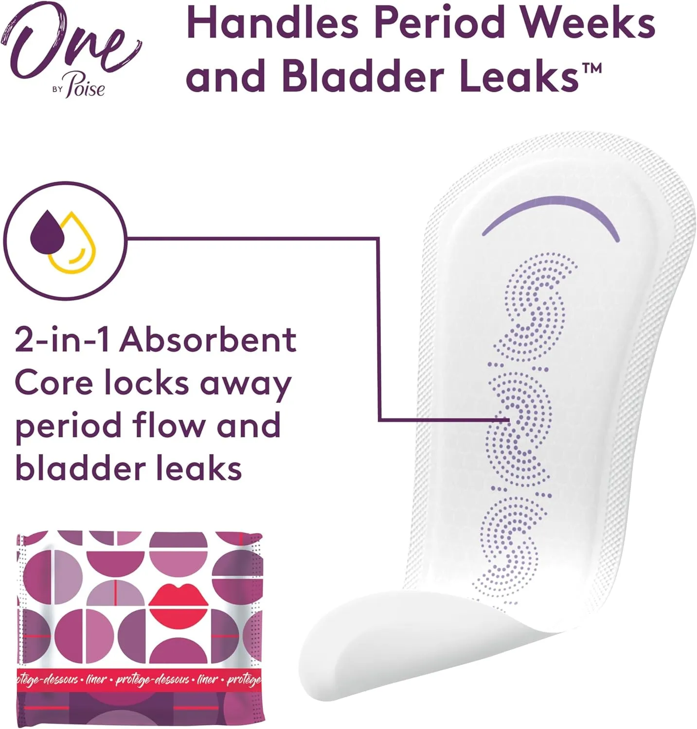 One by Poise Panty Liners (2-in-1 Period & Bladder Leakage Daily Liner), Long, Extra Coverage for Period Flow, Very Light Absorbency for Bladder Leaks, 150 Count (3 Pack of 50)