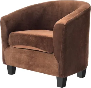 Only Covers, 2 Pieces Velvet Tub Chair Covers with Cushion Cover, Removable Stretch Club Chair Slipcover for IKEA Tullsta, Armchair Furniture Protector for Living Room (Brown)
