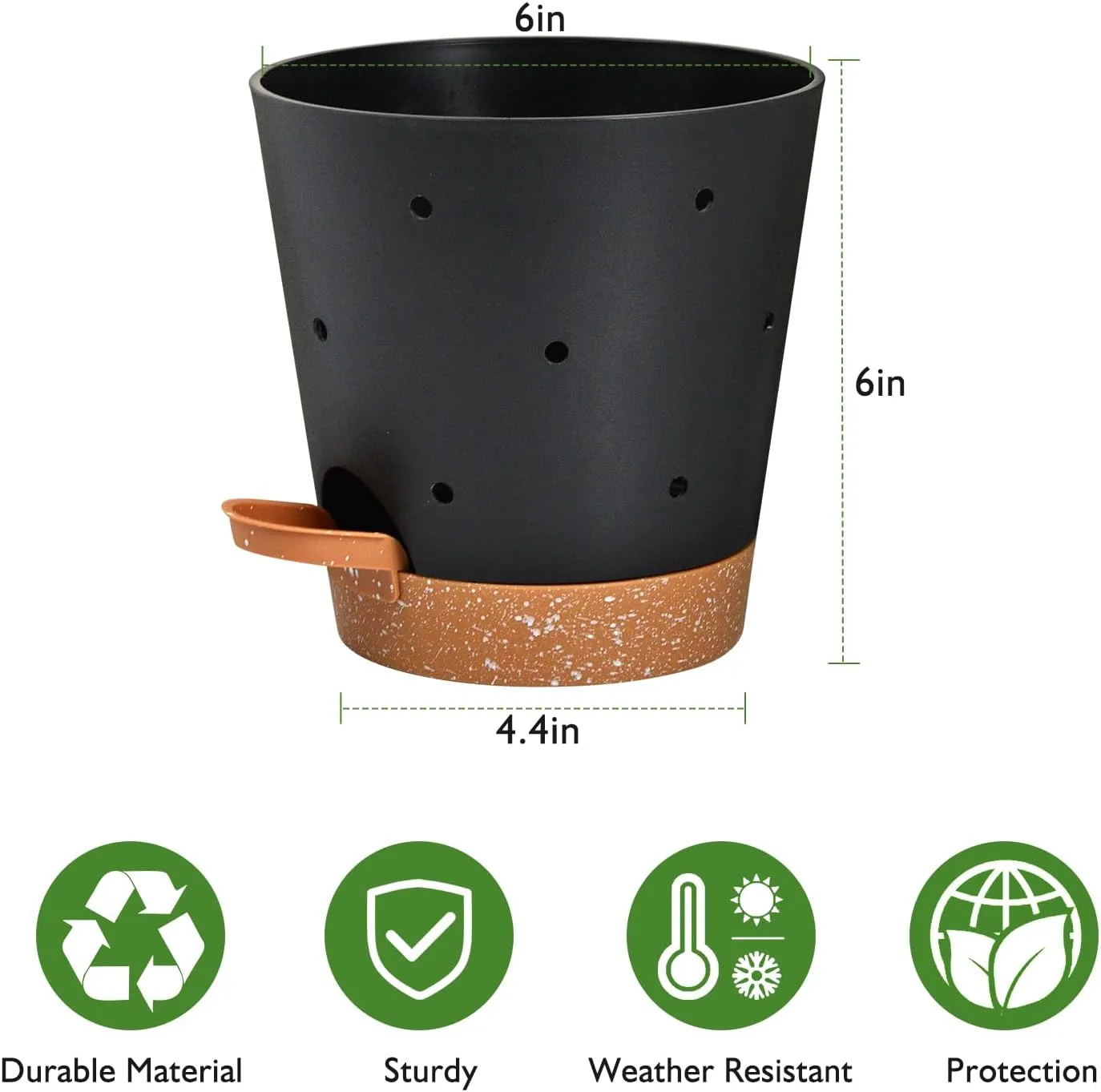 Orchid Pots with Holes, 6 Inch Self Watering Orchid Pot 2 Pack Plastic Plant Pots for Orchid, Flower (Black Brown)