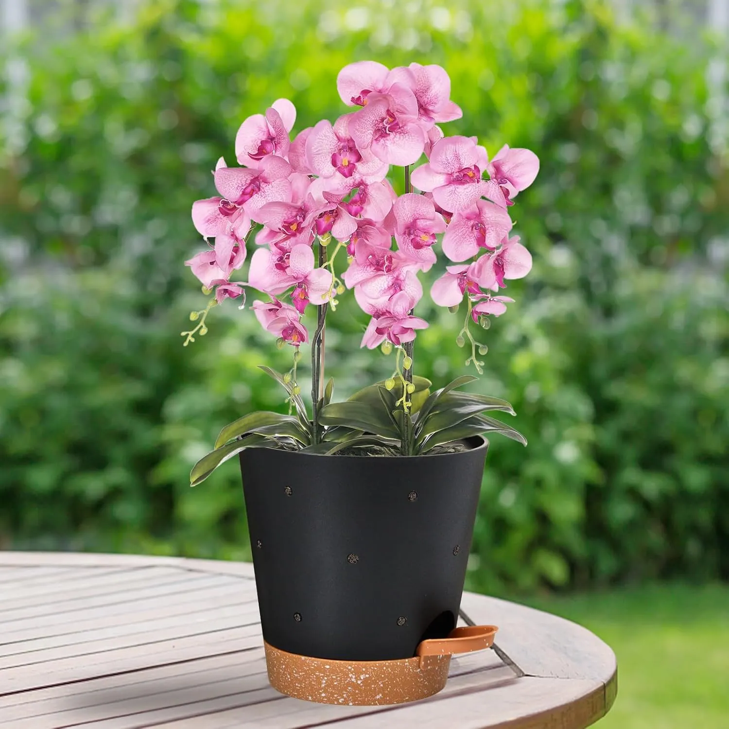 Orchid Pots with Holes, 6 Inch Self Watering Orchid Pot 2 Pack Plastic Plant Pots for Orchid, Flower (Black Brown)