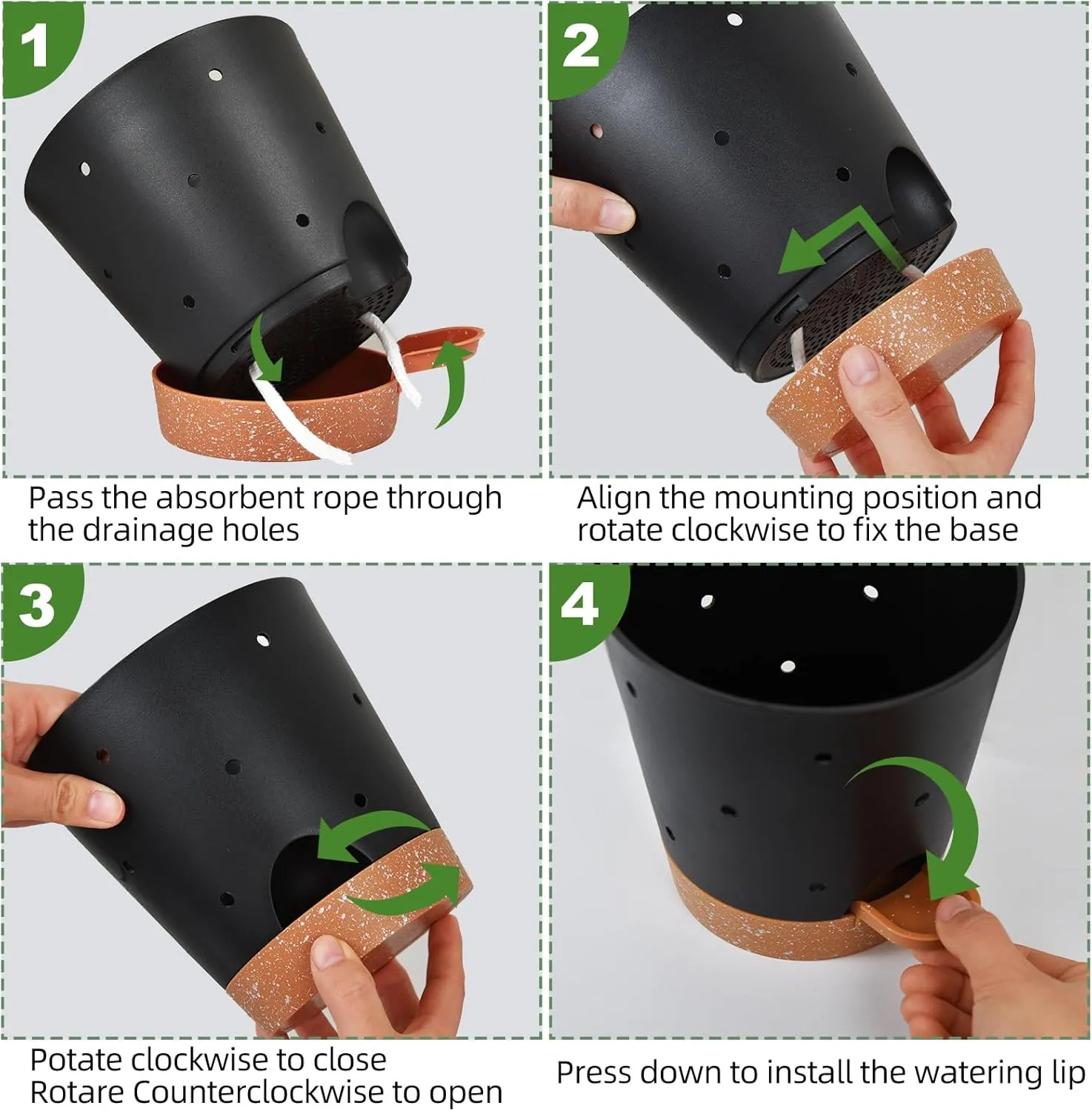 Orchid Pots with Holes, 6 Inch Self Watering Orchid Pot 2 Pack Plastic Plant Pots for Orchid, Flower (Black Brown)