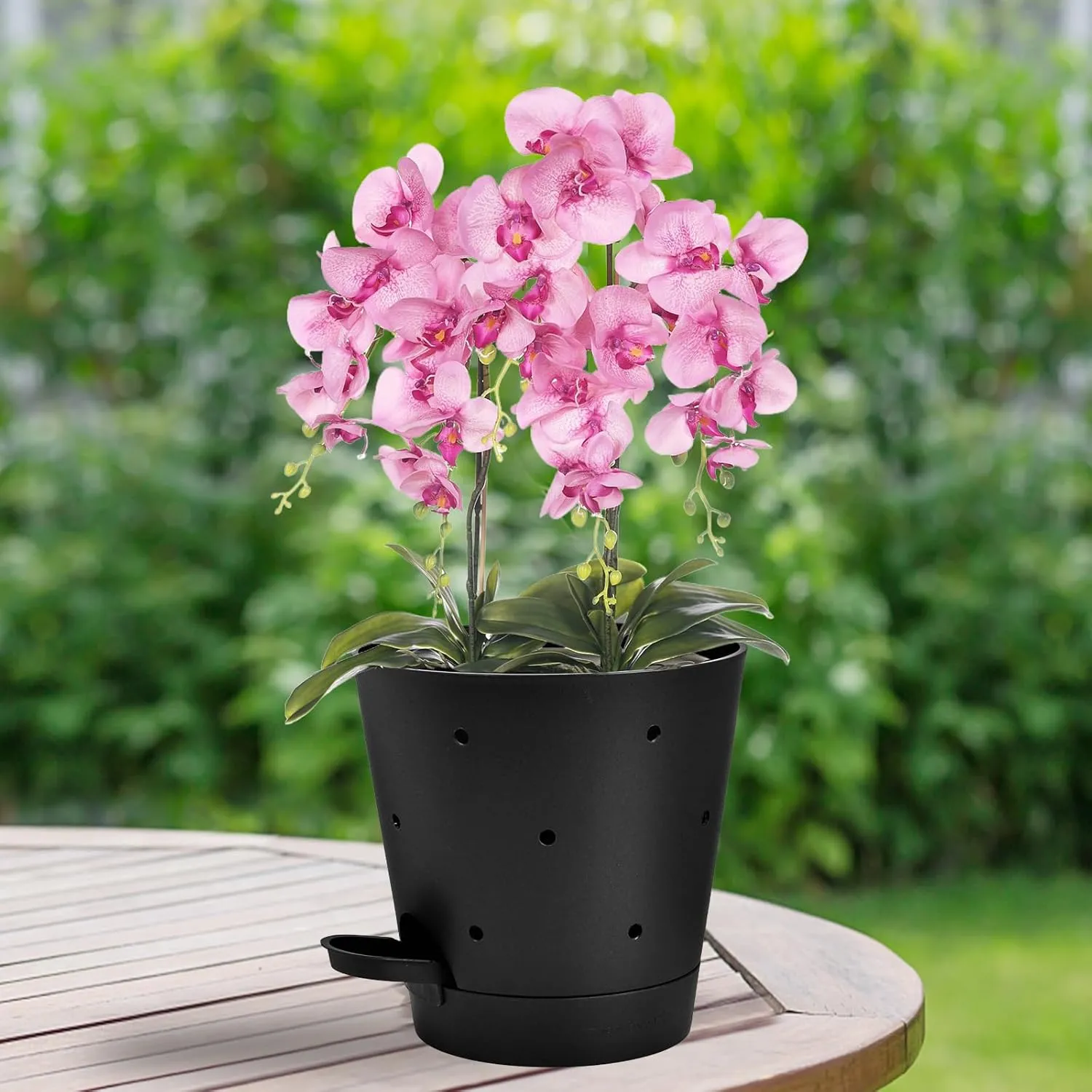 Orchid Pots with Holes, 6 Inch Self Watering Orchid Pot 2 Pack Plastic Plant Pots for Orchid, Flower (Black)