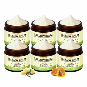 Organic Grass-Fed Beef Tallow & Raw Honey Balm – Handmade Whipped Moisturizer for Face & Body, Soothes Eczema, Rosacea, Dry & Sensitive Skin – Unscented, All-Natural, Chemical-Free (6 Packs / 12oz)