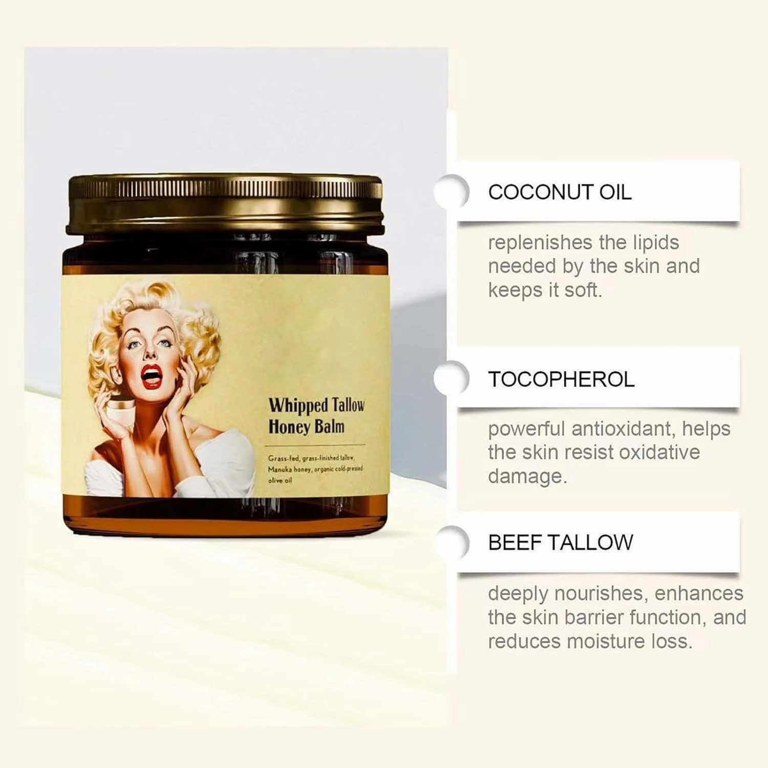 Organic Nourishing Face Cream Whipped Beef Tallow with Manuka Honey Natural Face Moisturizer for Sensitive & Acne - Prone Skin (1)
