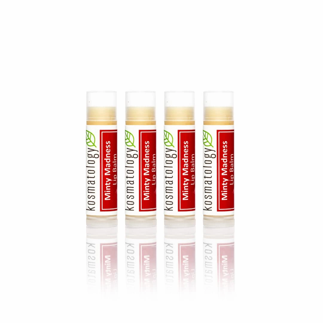 Organic Peppermint Eucalyptus Lip Balm - Minty Madness 4 Pack | Beeswax Free | Vegan | 100% Natural Moisturizer for Cracked & Dry Lips